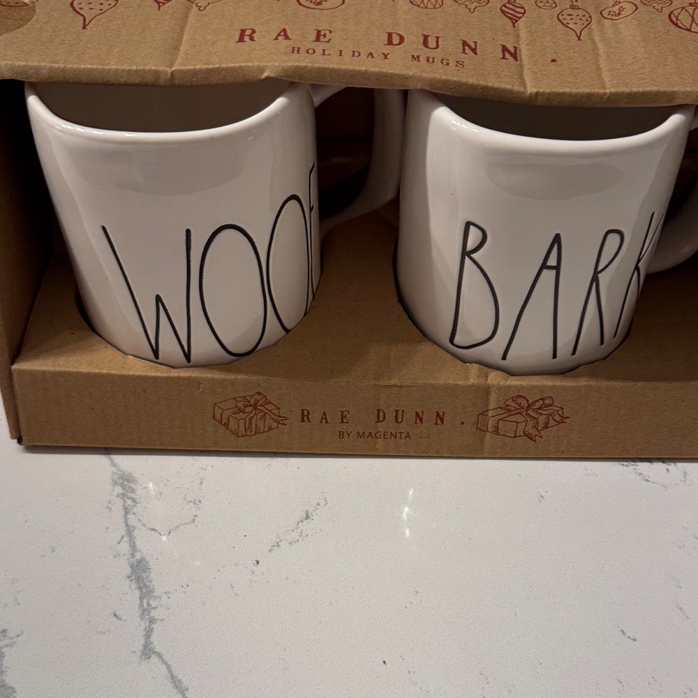 Rae Dunn White 'Woof' and 'Bark' Mugs
